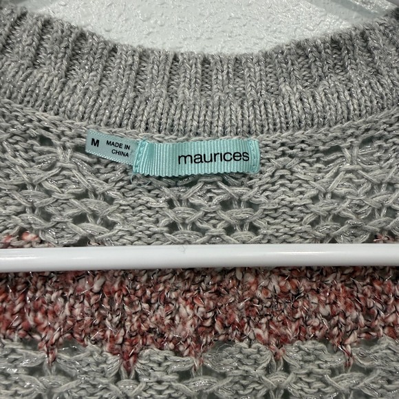 maurices Striped Open Front Knit Cardigan Sweater‎ Gray Pink Purple Women's M - Picture 3 of 7